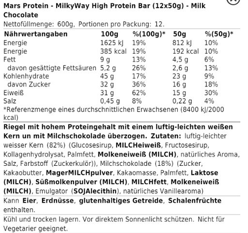 MilkyWay High Protein Bar (12x50g) – Bild 2