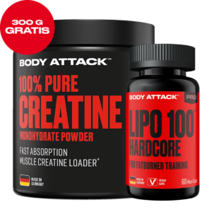 Body Attack Lipo 100 Hardcore + Pure Creatine 300g AKTION