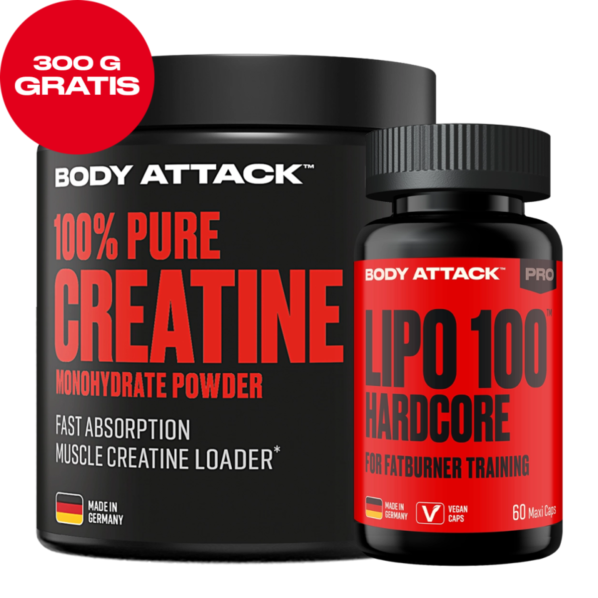 Body Attack Lipo 100 Hardcore + Pure Creatine 300g AKTION